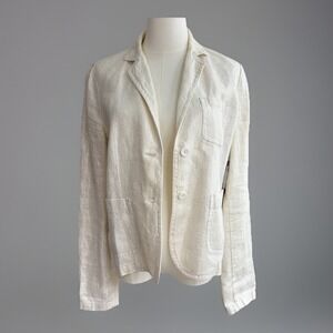 J Crew Vintage Womens Ivory White Metallic Blazer Sz M 100% Linen Jacket Y2K